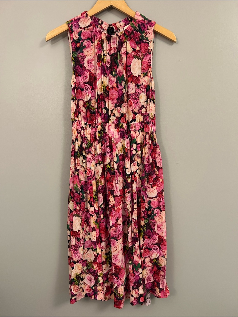 kate spade Rose Print Tie Back Pink Floral Pleated Mini Dress Size 0